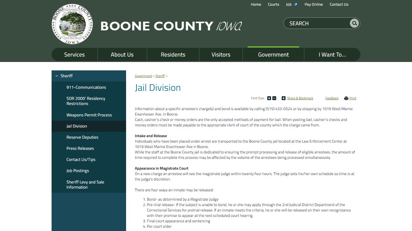 Jail Division | Boone County, IA - Iowa